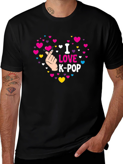 I Love K-Pop Heart Graphic Black T-Shirt