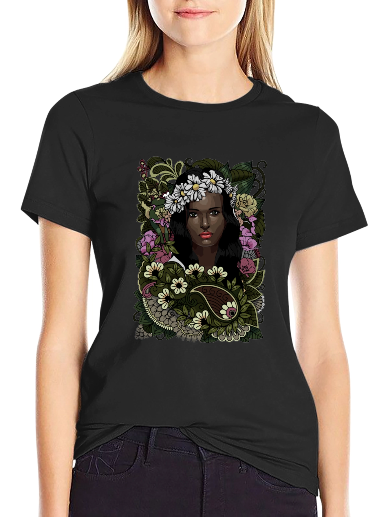 Floral Woman Graphic Tee - Soft Cotton Comfort