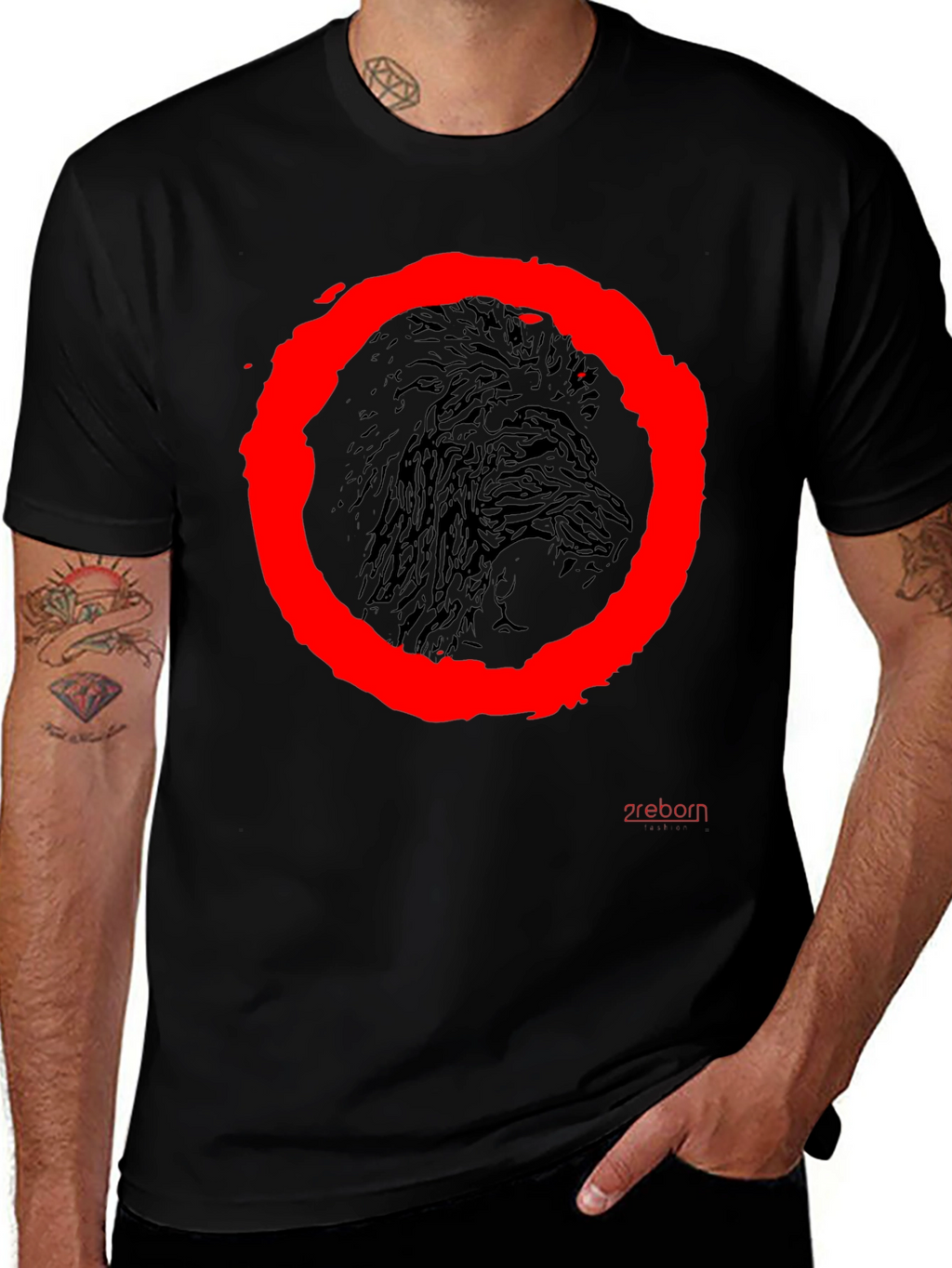 Raven Circle Graphic Tee - Black Cotton