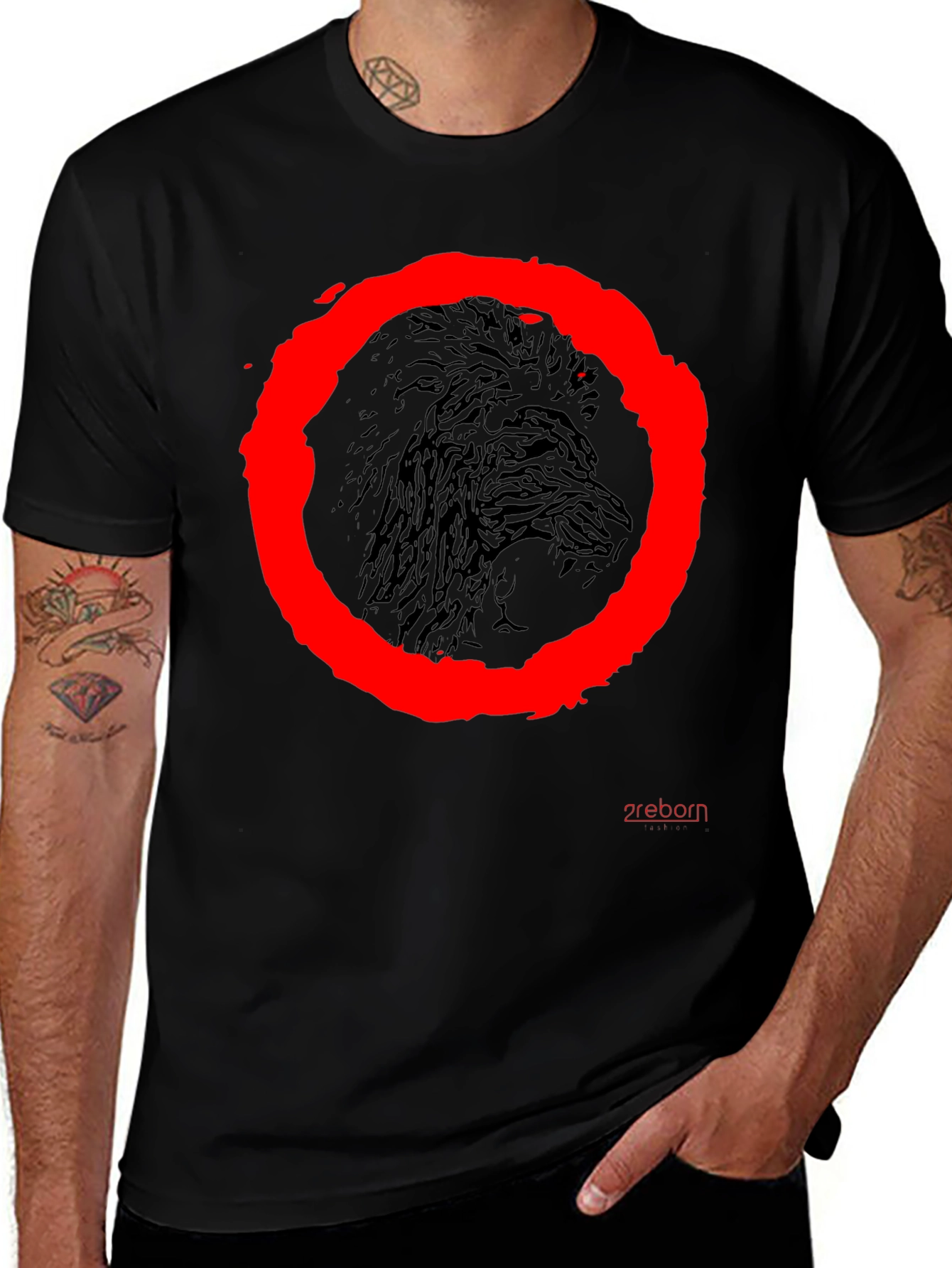 Raven Circle Graphic Tee - Black Cotton