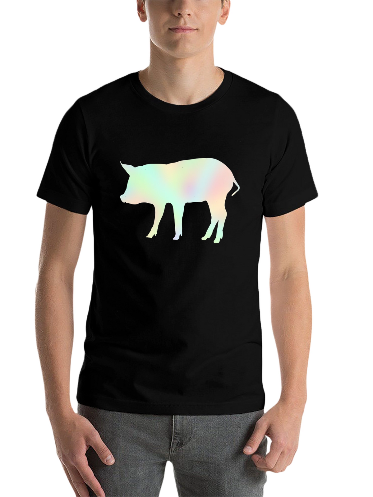 Holographic Pig Graphic Black T-Shirt