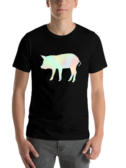Holographic Pig Graphic Black T-Shirt