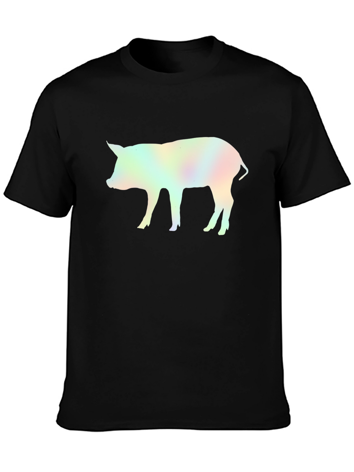 Holographic Pig Graphic Black T-Shirt