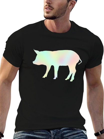 Holographic Pig Graphic Black T-Shirt