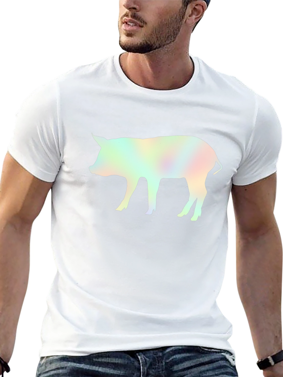 Holographic Pig Graphic Black T-Shirt