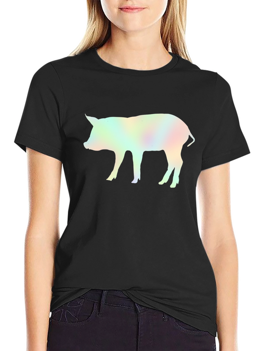 Holographic Pig Graphic Black T-Shirt