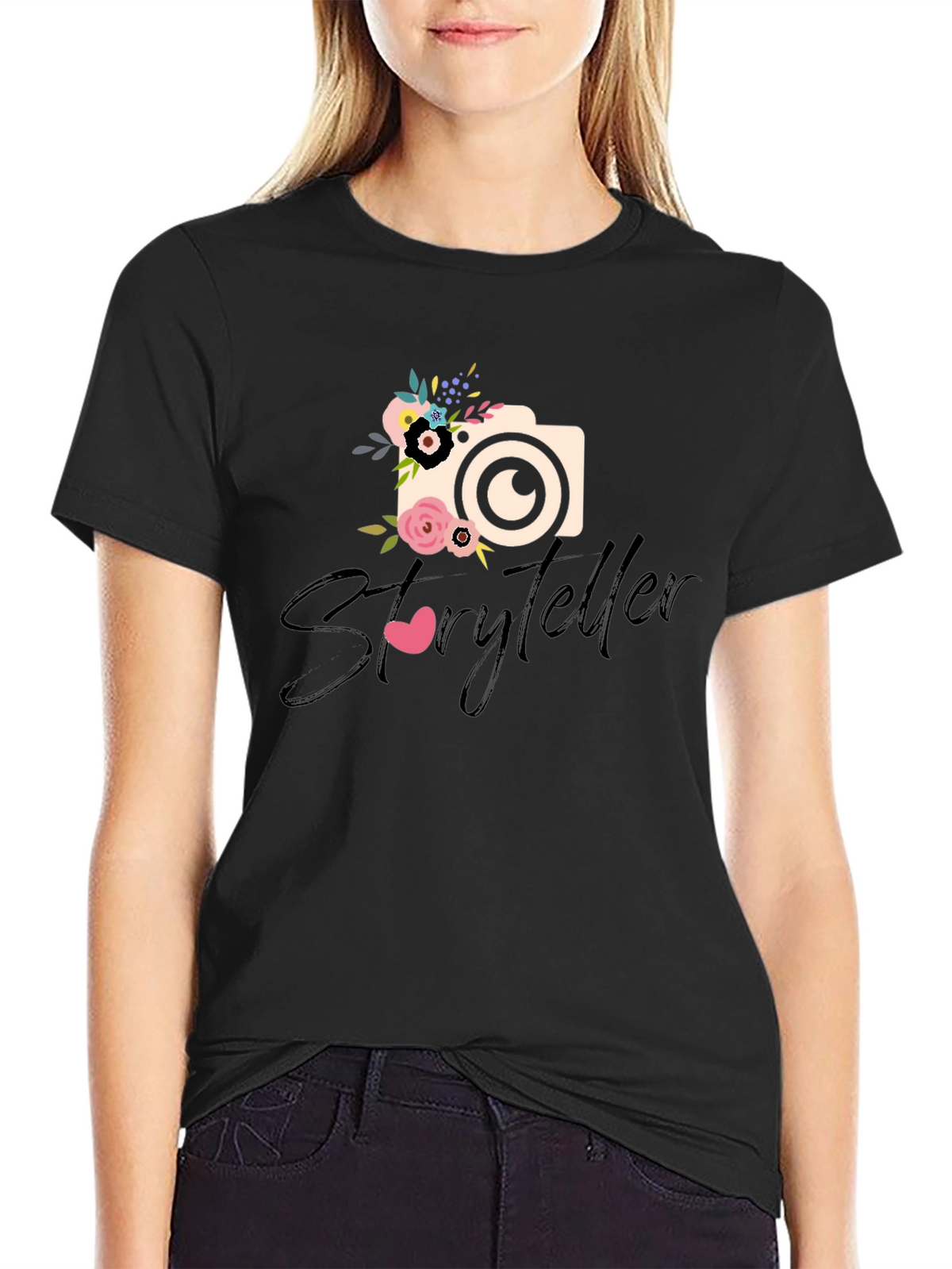 Storyteller Floral Camera Graphic Tee - Black