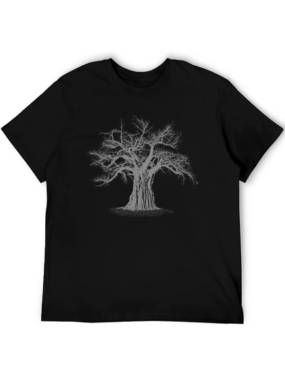 Mens Black T-Shirt with Graphic Tree Print