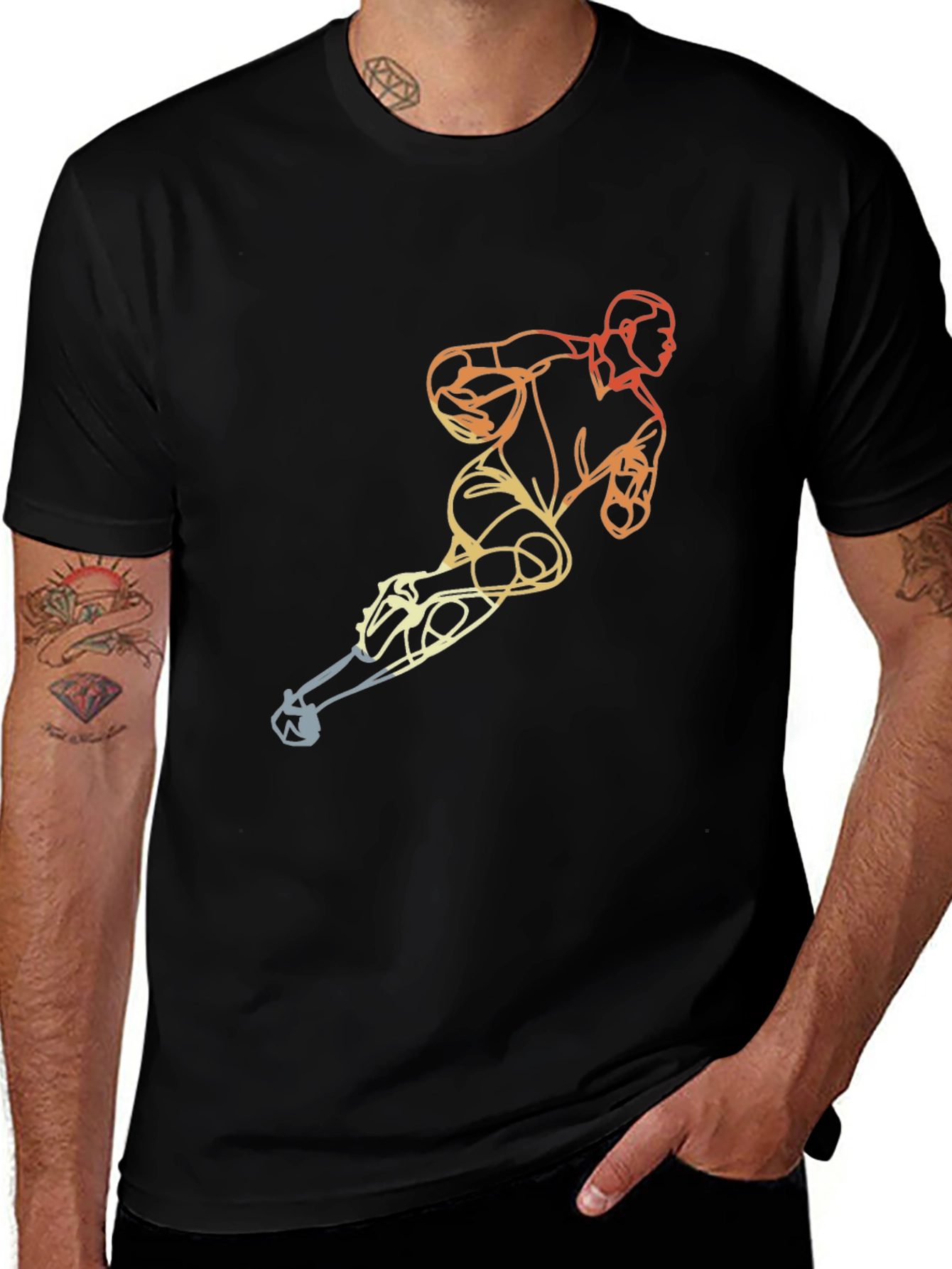 Mens Black T-Shirt with Hockey Player Graphic