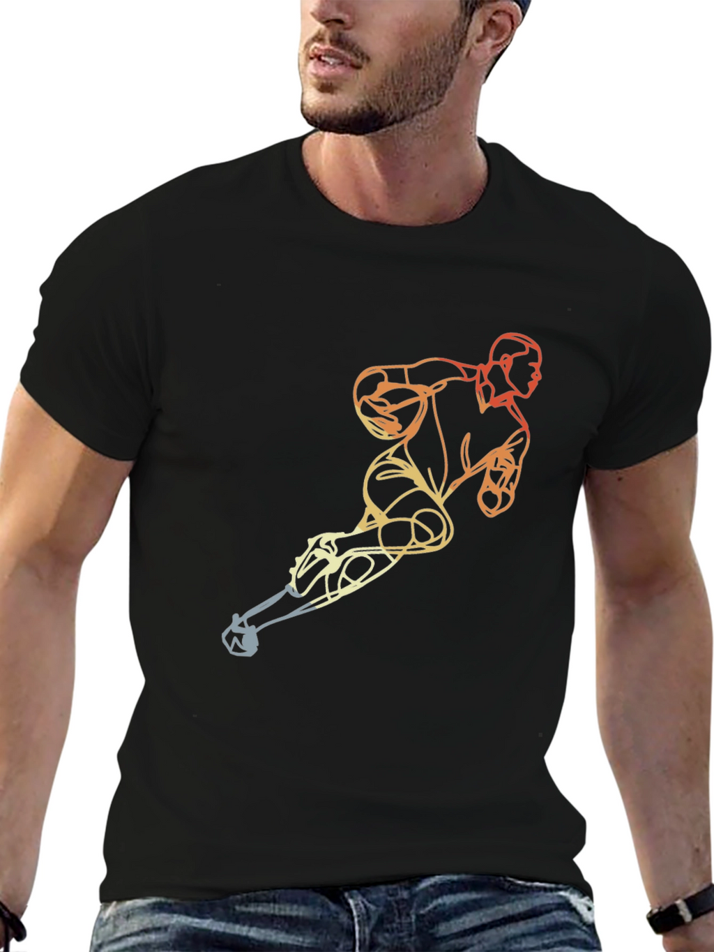 Mens Black T-Shirt with Hockey Player Graphic