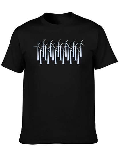 Wind Turbine Graphic Black T-Shirt - Sustainable Energy Style