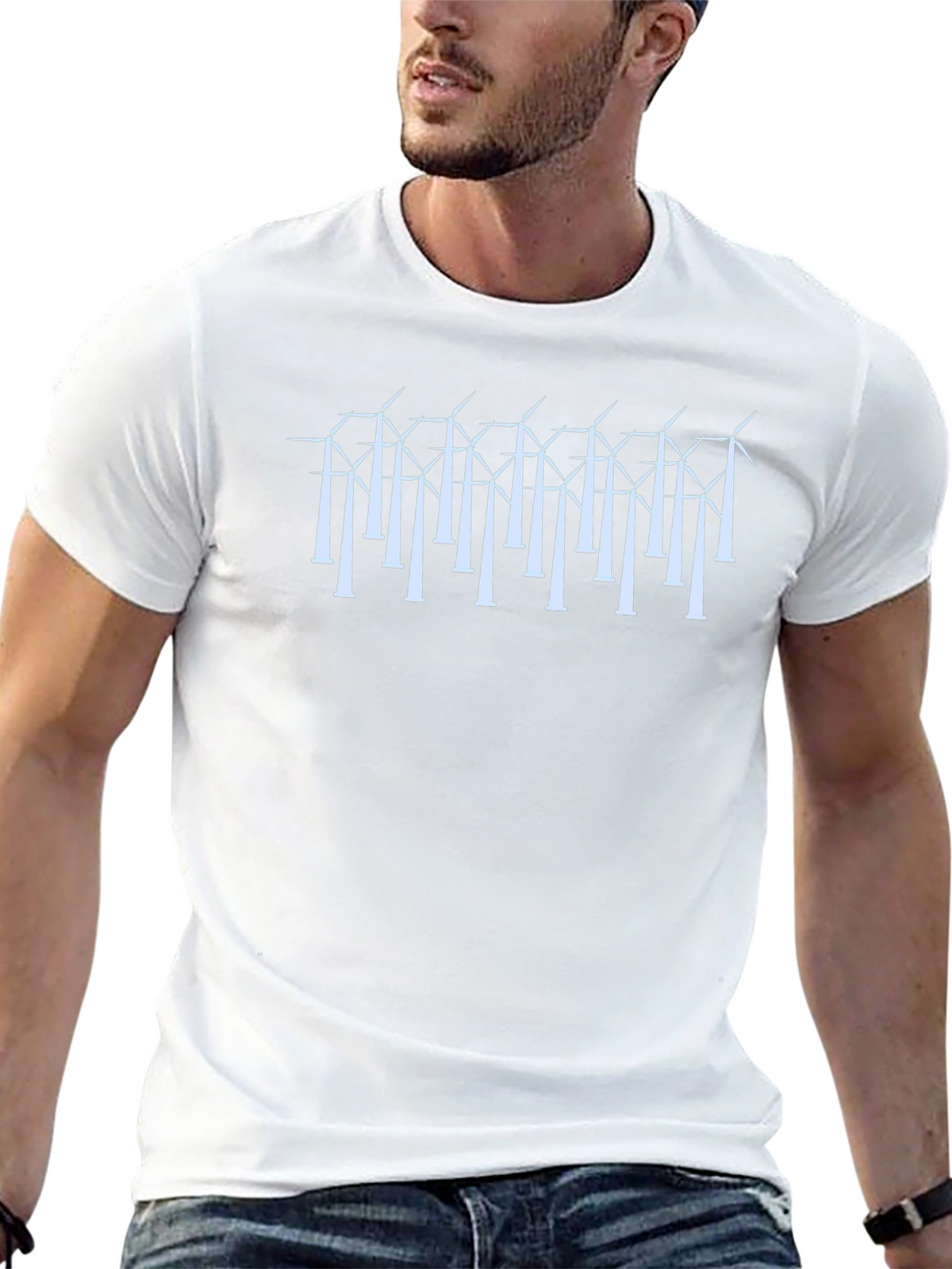 Wind Turbine Graphic Black T-Shirt - Sustainable Energy Style