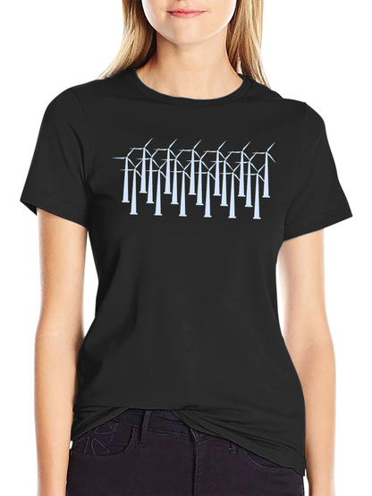 Wind Turbine Graphic Black T-Shirt - Sustainable Energy Style