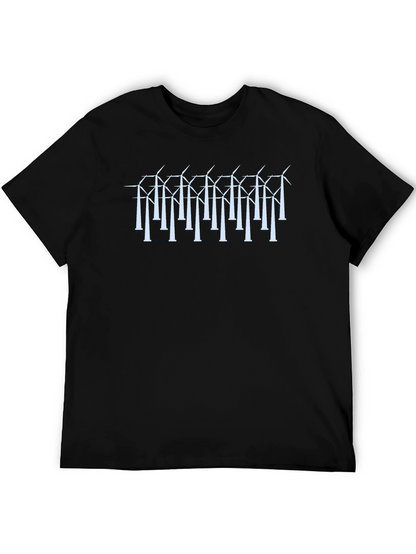 Wind Turbine Graphic Black T-Shirt - Sustainable Energy Style