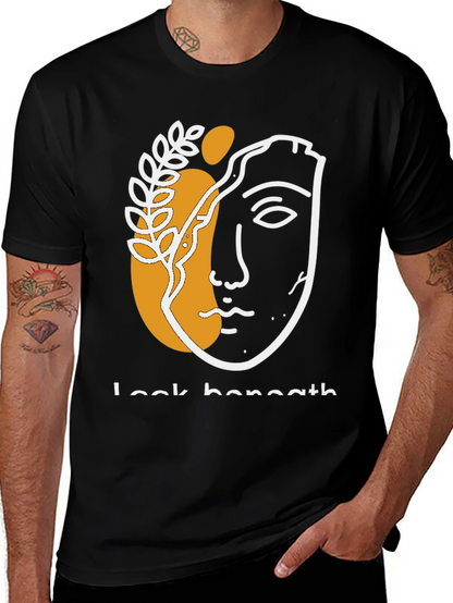 Abstract Face Graphic Print Black T-Shirt