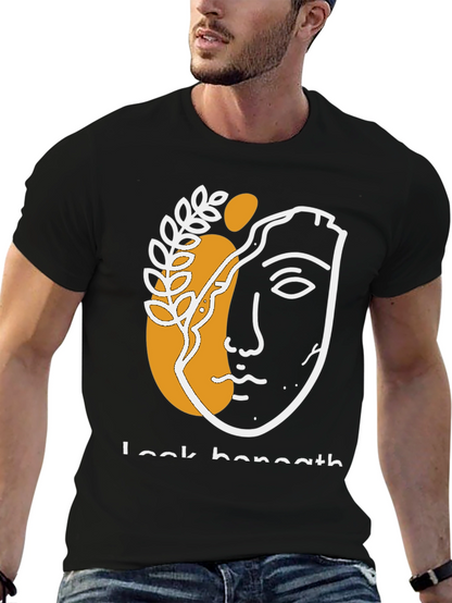Abstract Face Graphic Print Black T-Shirt