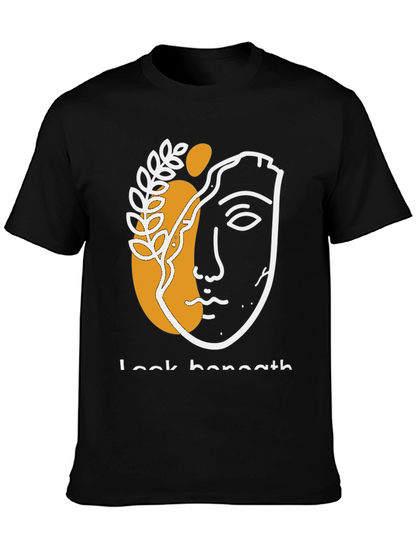 Abstract Face Graphic Print Black T-Shirt