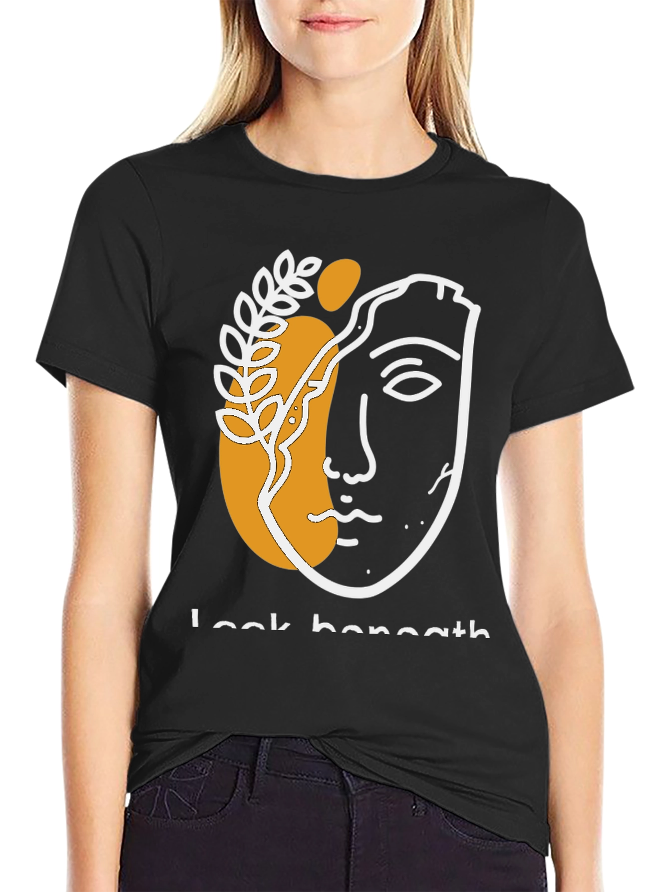 Abstract Face Graphic Print Black T-Shirt