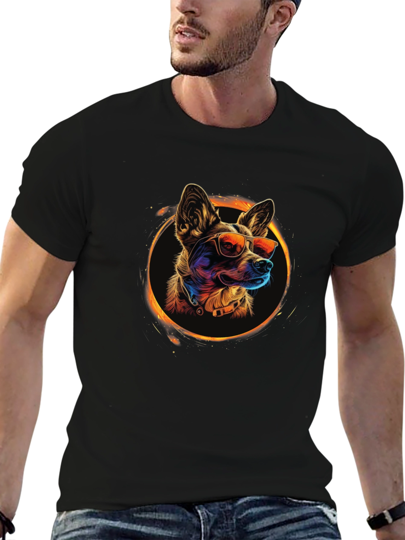 Cool Dog Graphic Tee - Black Crew Neck T-Shirt