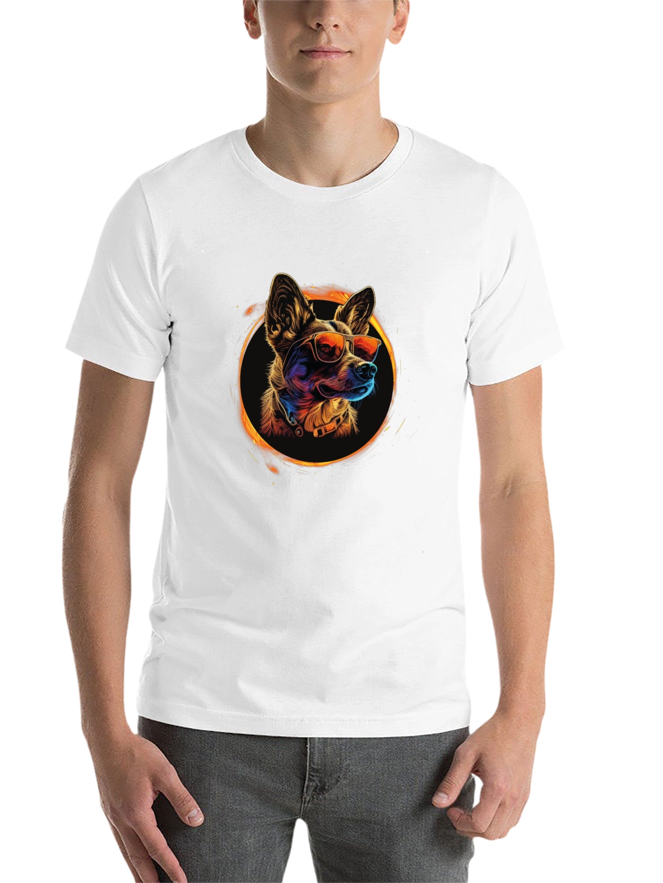 Cool Dog Graphic Tee - Black Crew Neck T-Shirt
