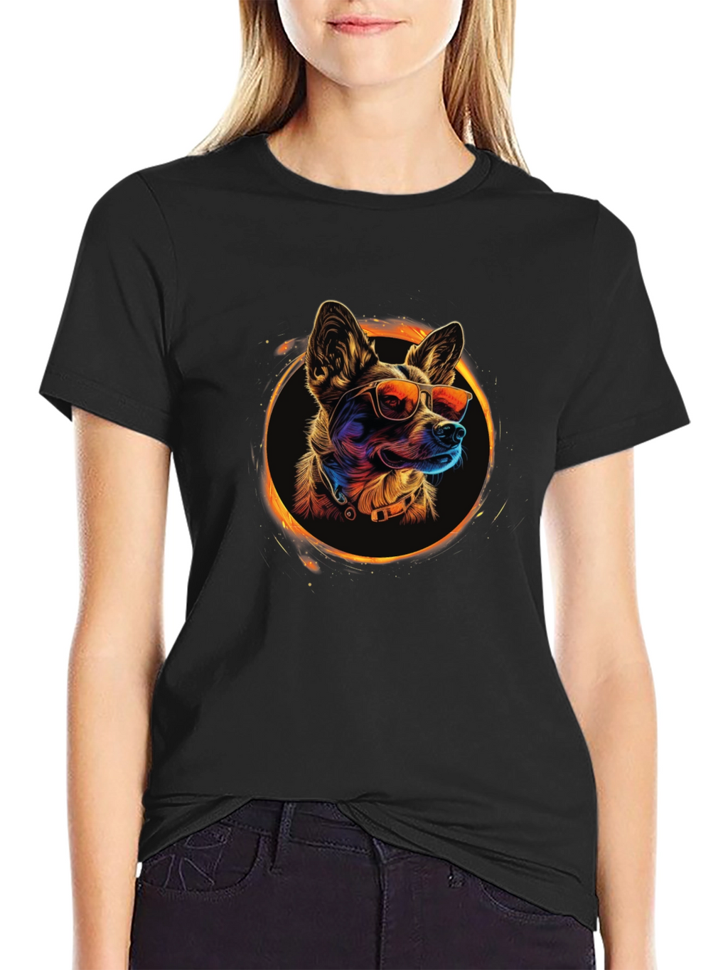 Cool Dog Graphic Tee - Black Crew Neck T-Shirt