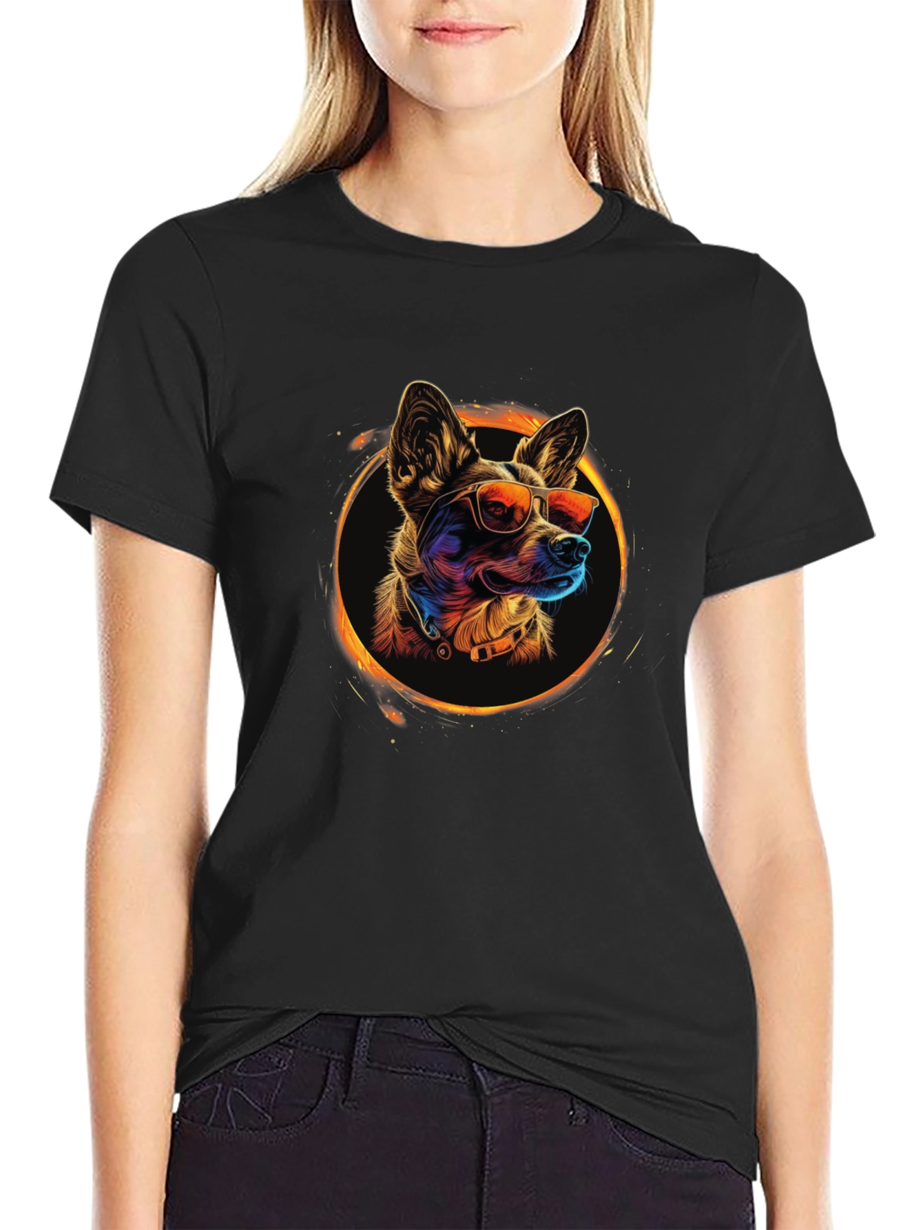 Cool Dog Graphic Tee - Black Crew Neck T-Shirt