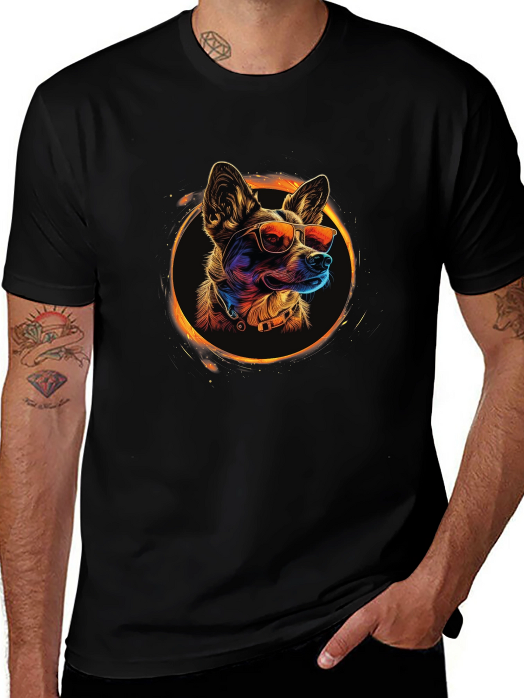 Cool Dog Graphic Tee - Black Crew Neck T-Shirt