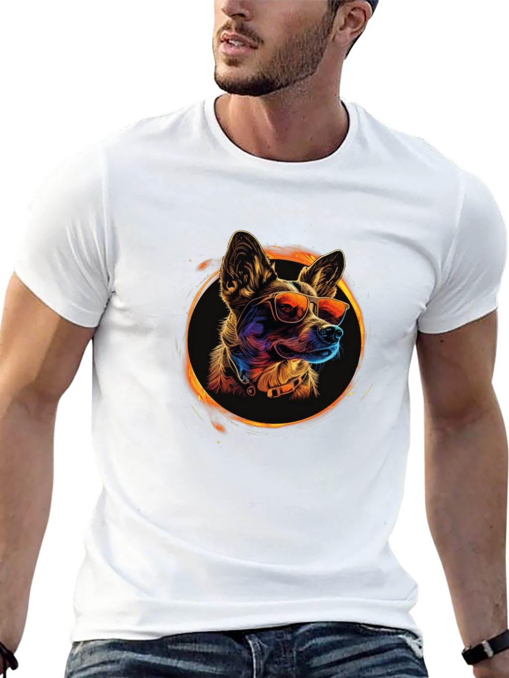 Cool Dog Graphic Tee - Black Crew Neck T-Shirt