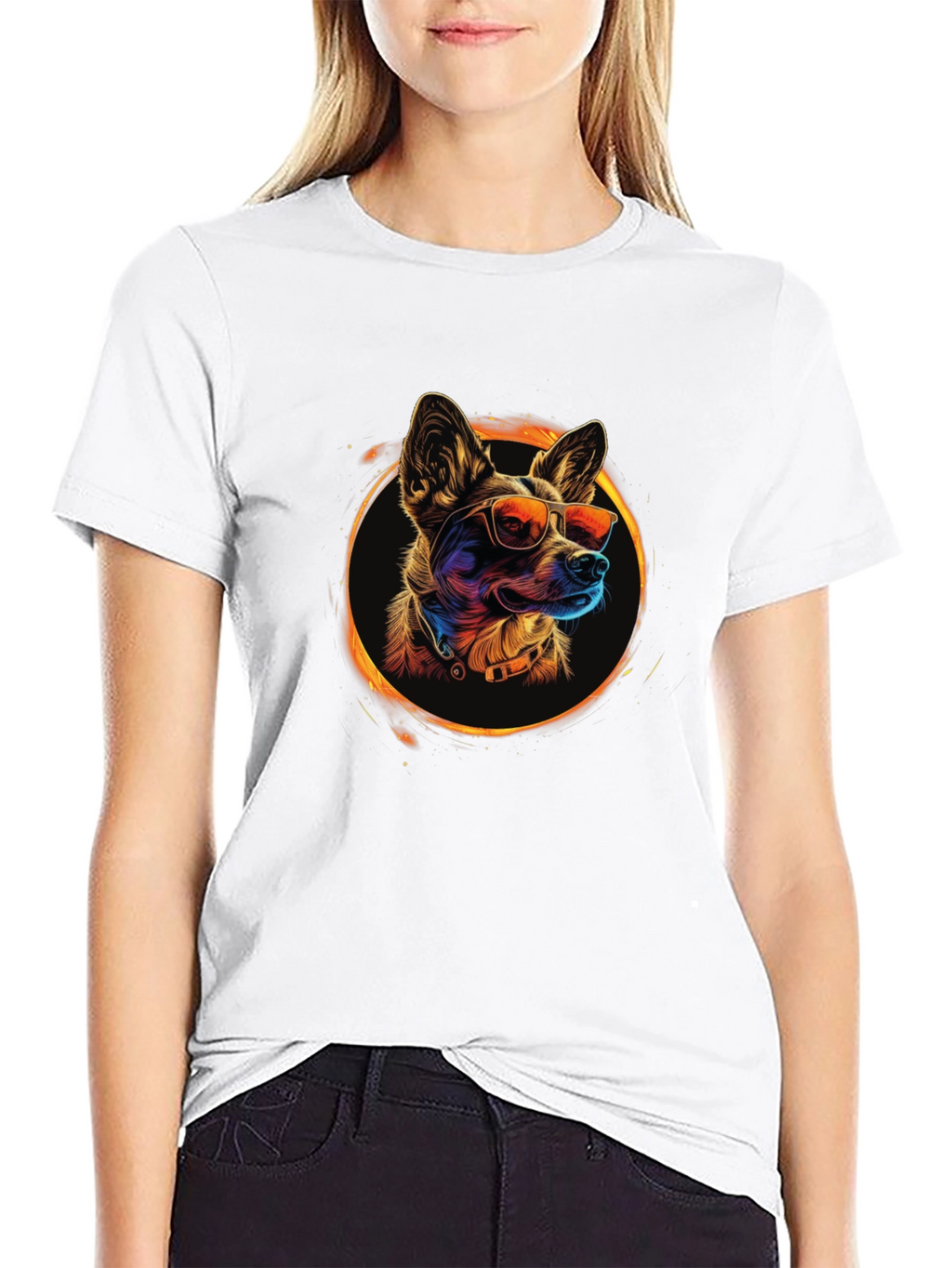 Cool Dog Graphic Tee - Black Crew Neck T-Shirt