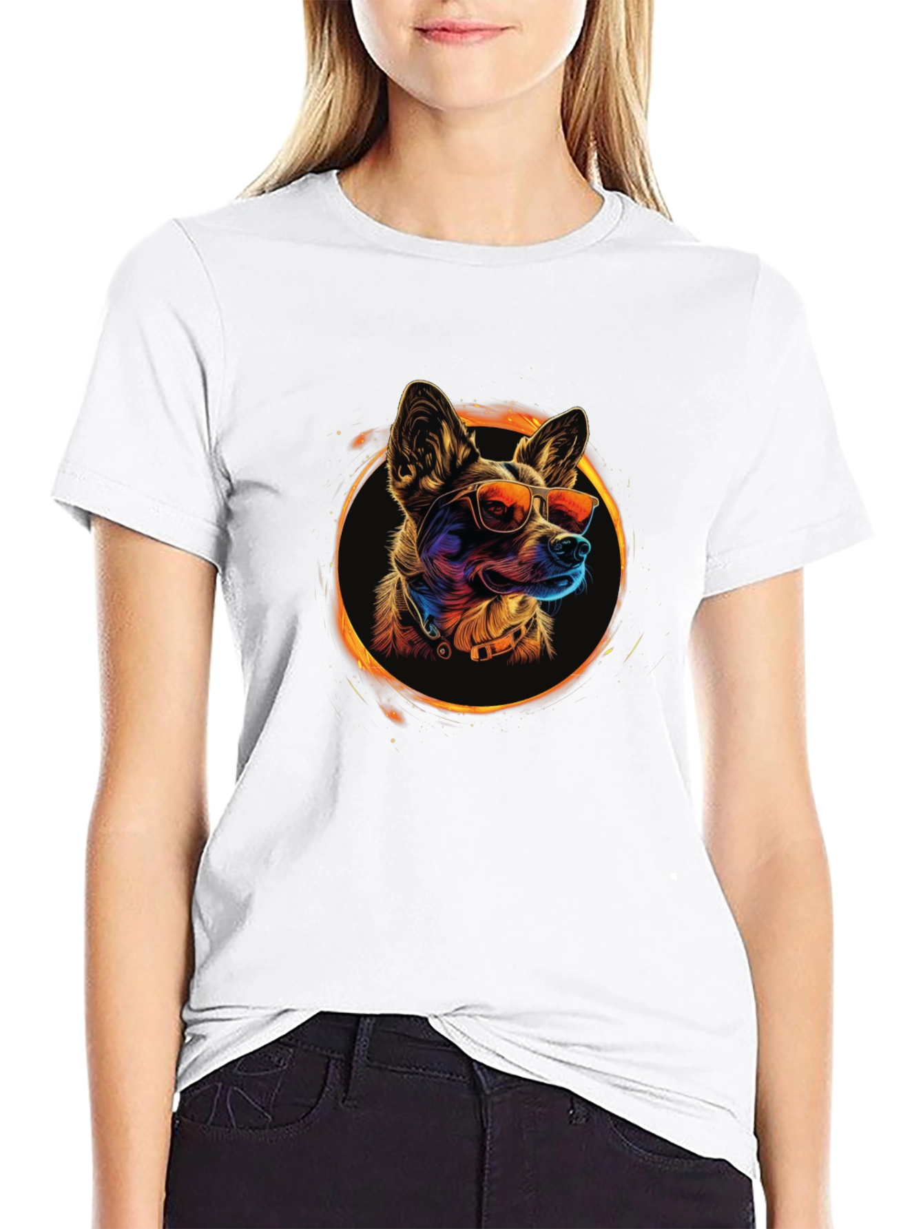 Cool Dog Graphic Tee - Black Crew Neck T-Shirt