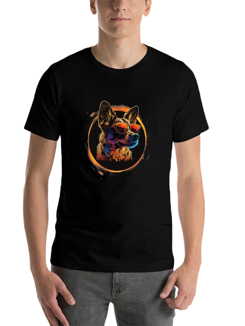 Cool Dog Graphic Tee - Black Crew Neck T-Shirt