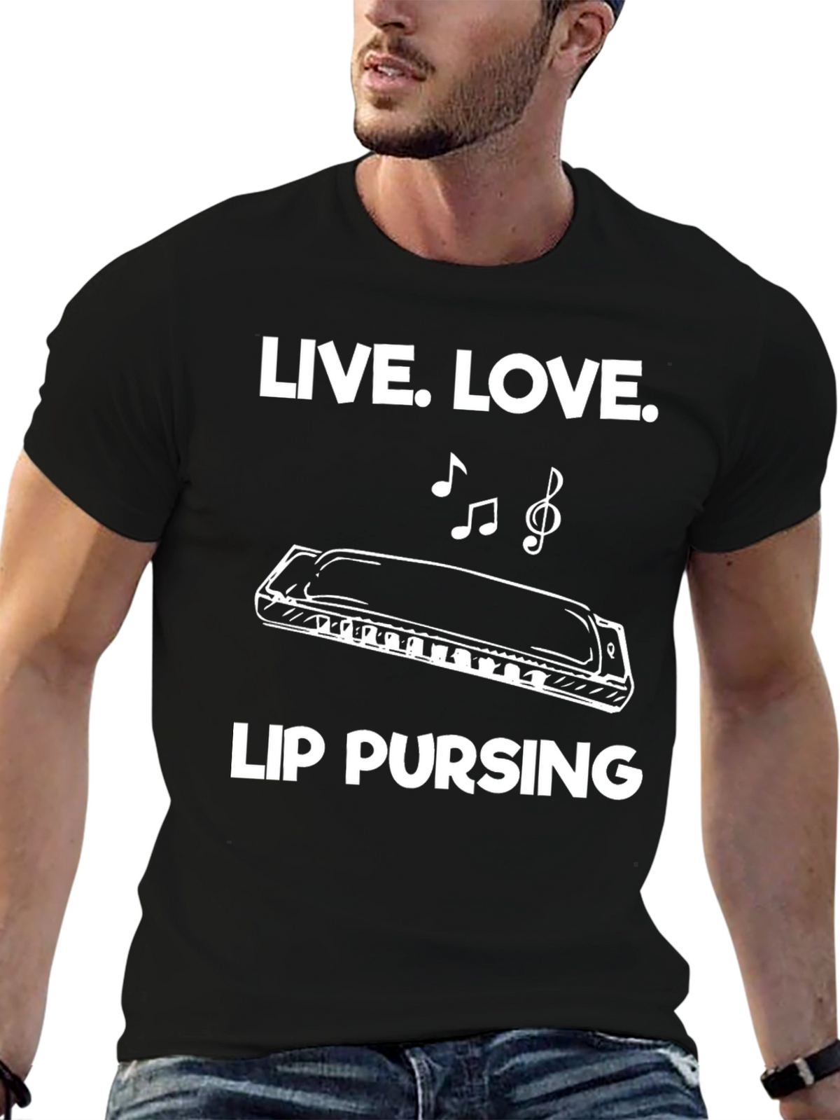 Live Love Lip Pursing Black T-Shirt