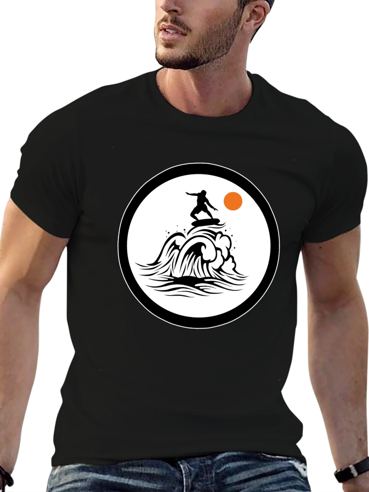 Surfer Wave Graphic Black T-Shirt