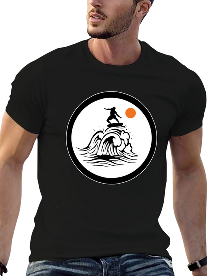 Surfer Wave Graphic Black T-Shirt