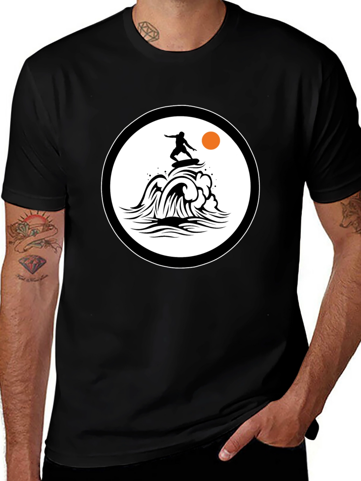 Surfer Wave Graphic Black T-Shirt