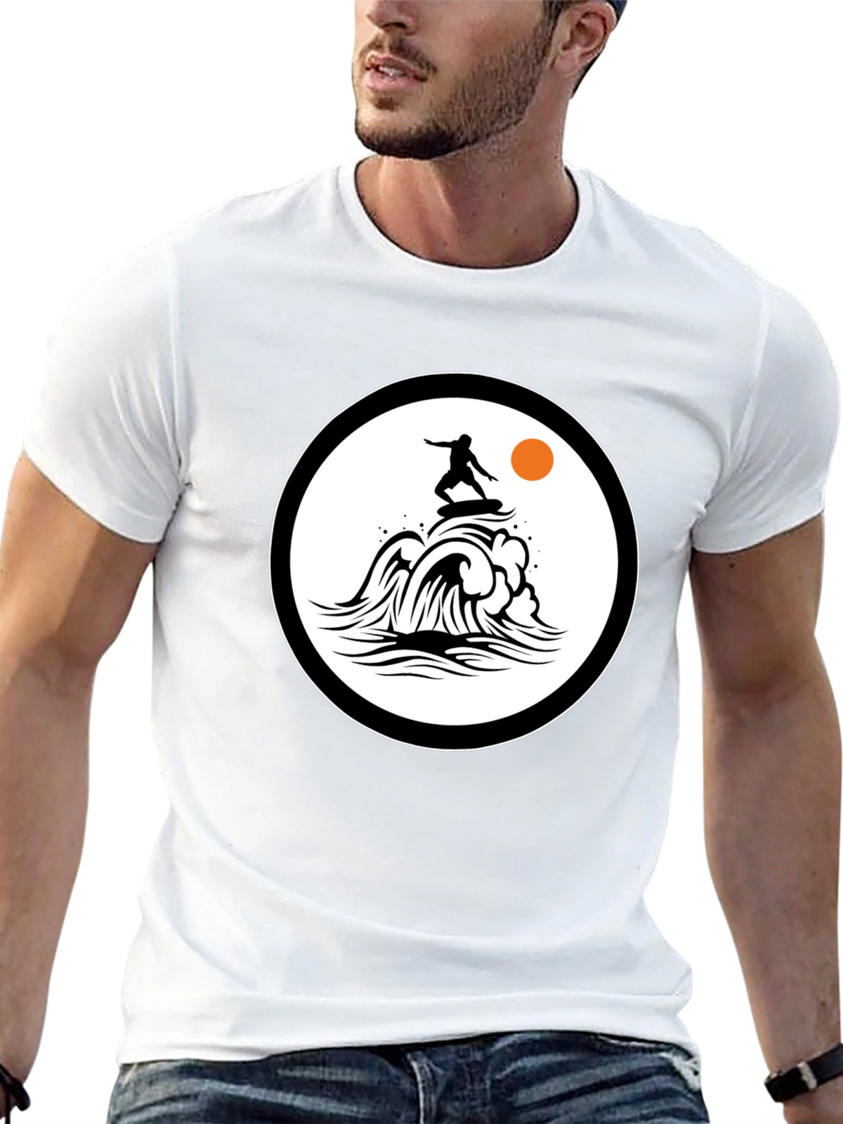 Surfer Wave Graphic Black T-Shirt