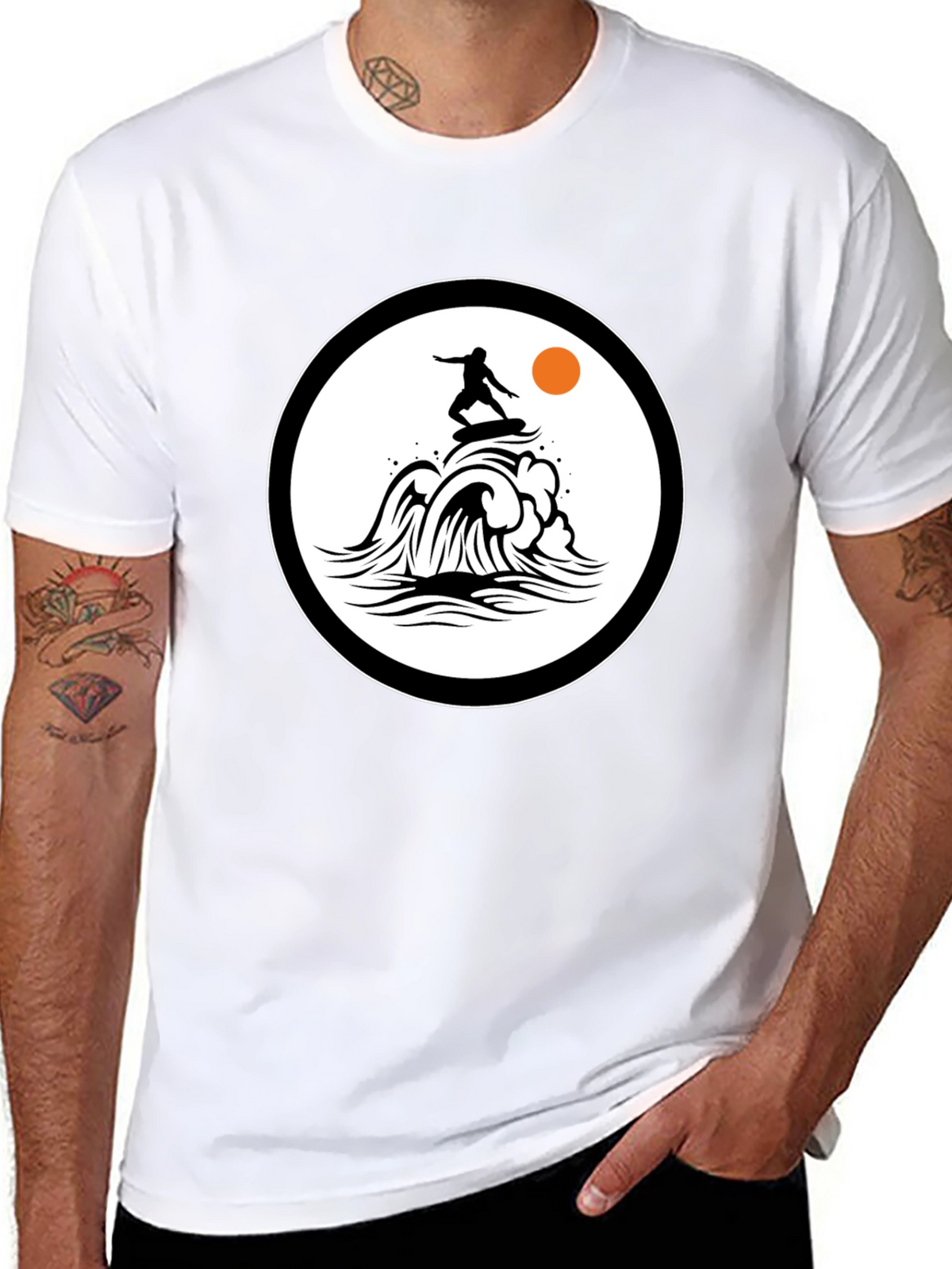 Surfer Wave Graphic Black T-Shirt