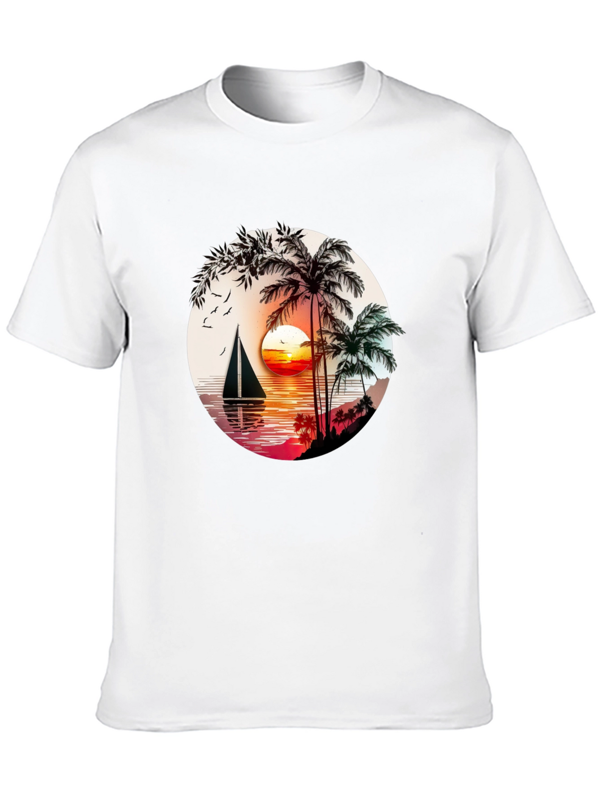 Tropical Sunset Sailboat Graphic T-Shirt