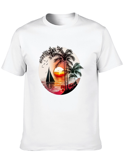 Tropical Sunset Sailboat Graphic T-Shirt