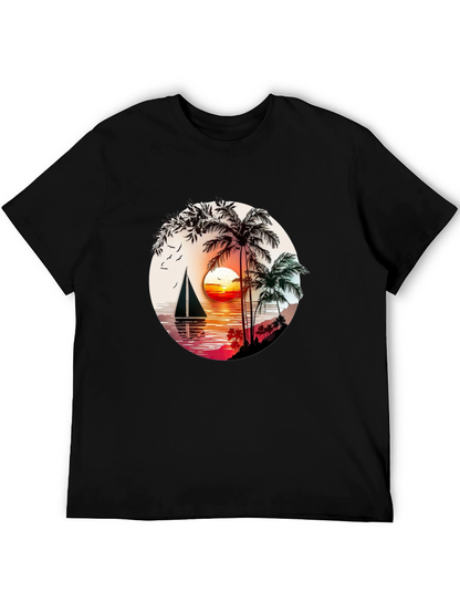 Tropical Sunset Sailboat Graphic T-Shirt