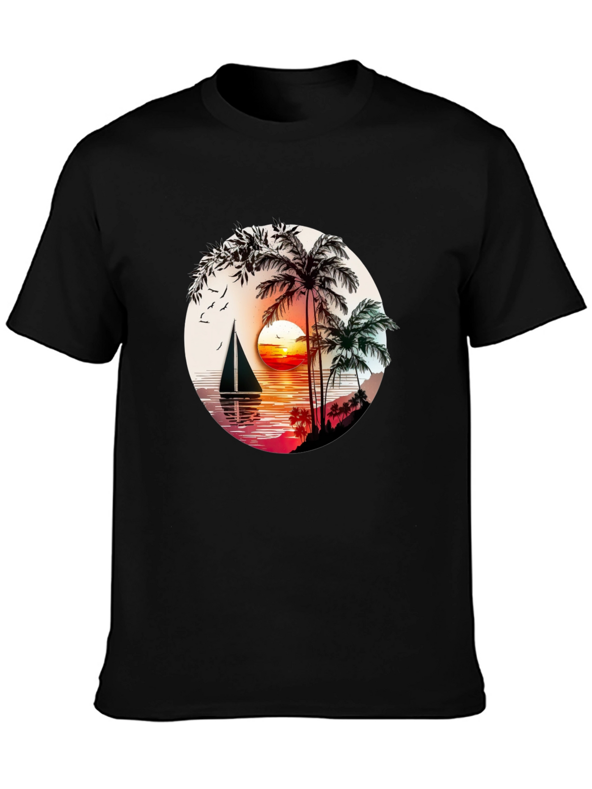 Tropical Sunset Sailboat Graphic T-Shirt