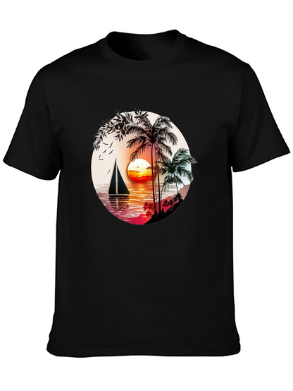 Tropical Sunset Sailboat Graphic T-Shirt