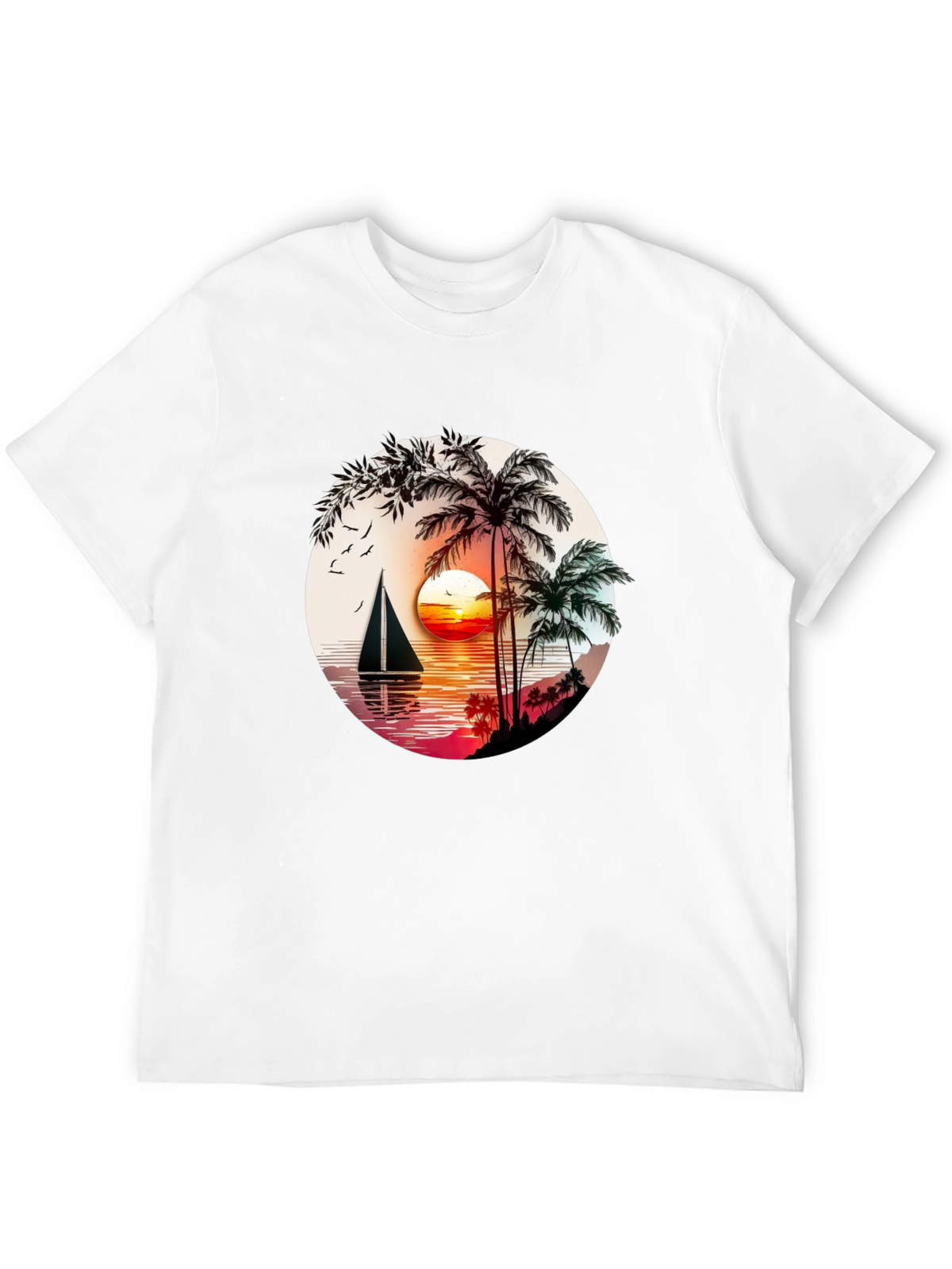 Tropical Sunset Sailboat Graphic T-Shirt