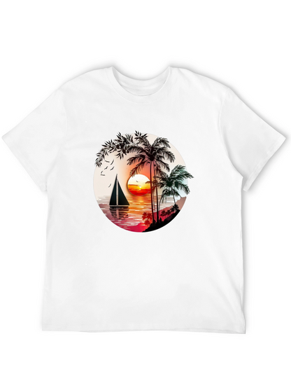 Tropical Sunset Sailboat Graphic T-Shirt