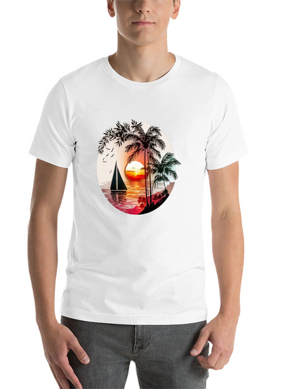 Tropical Sunset Sailboat Graphic T-Shirt