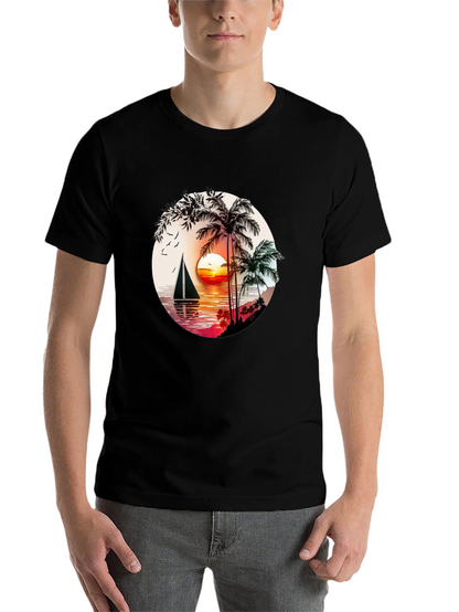 Tropical Sunset Sailboat Graphic T-Shirt