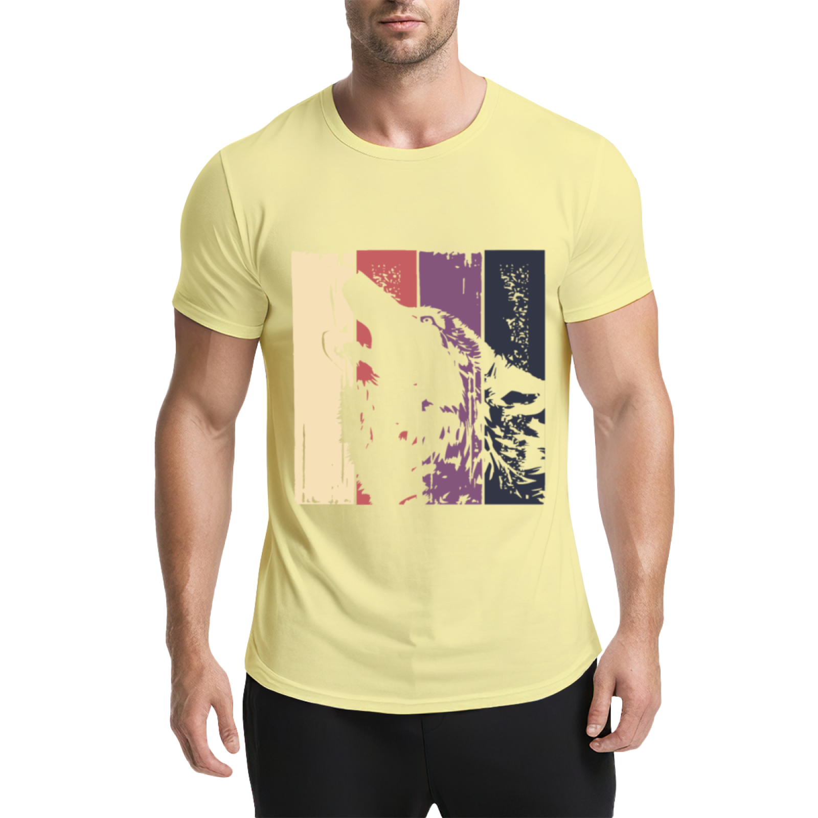 Retro Vintage Howling Wolf Color Block T-Shirt