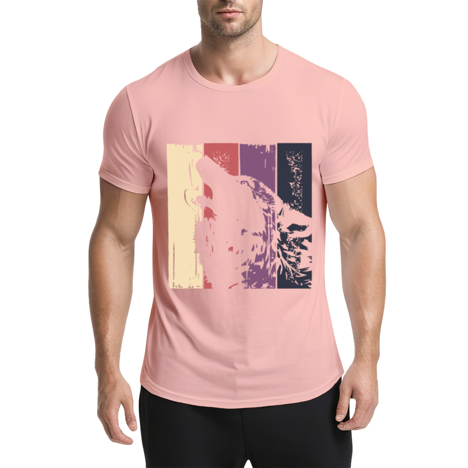 Retro Vintage Howling Wolf Color Block T-Shirt