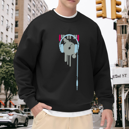 Vintage Retro Audio Headphones Vinyl Drip Crewneck Sweatshirt for Music Lovers