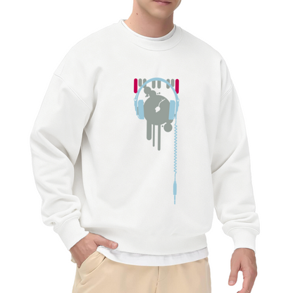 Vintage Retro Audio Headphones Vinyl Drip Crewneck Sweatshirt for Music Lovers